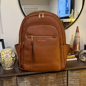 Poppy & Peonies Tan Leather Backpack